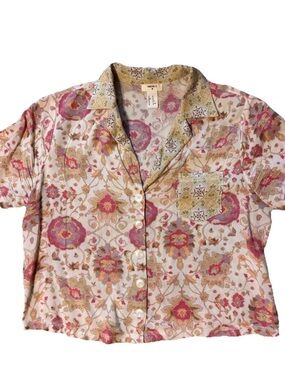 Floral Print Button-Up Top in Pink & Cream